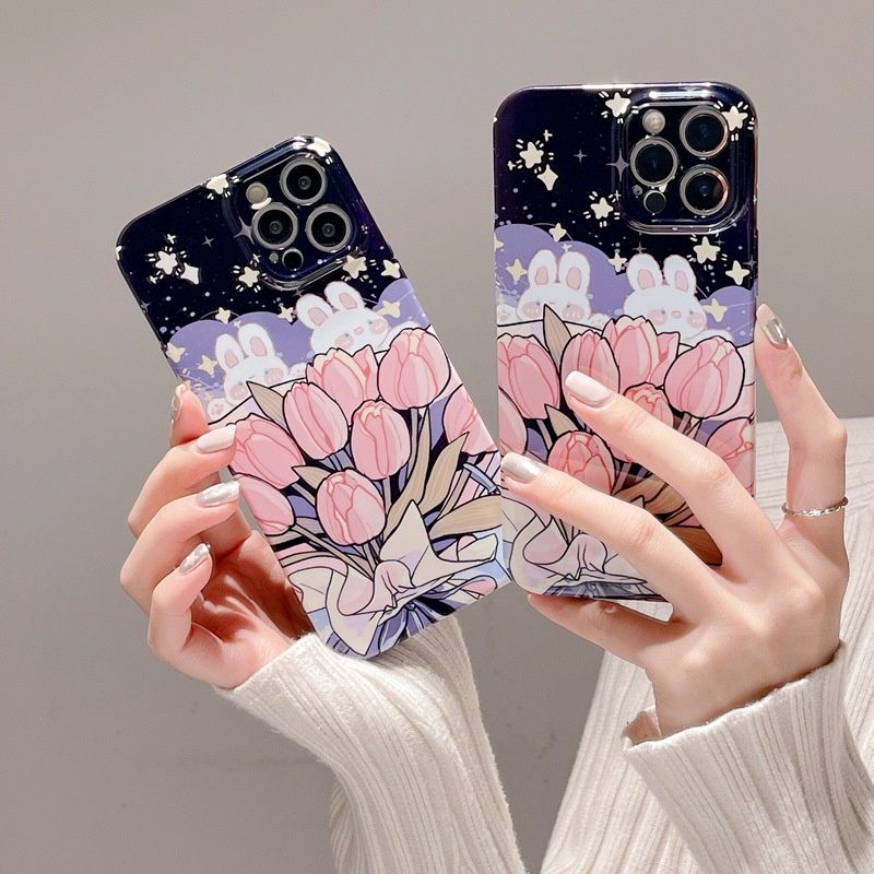 Ultrathin Case OPPO A5 A9 A31 A7 A5S A12 A11K F9 F11 A53 A33 A15S A35 A57 A58 A96 Reno 5 6 7Z 8 9 VIVO V27E V25 V23 V20 V21 Pro Y11 Y12i Y15 Y17 Y30i Y50 Y19 Pink tulip lovely rabbit