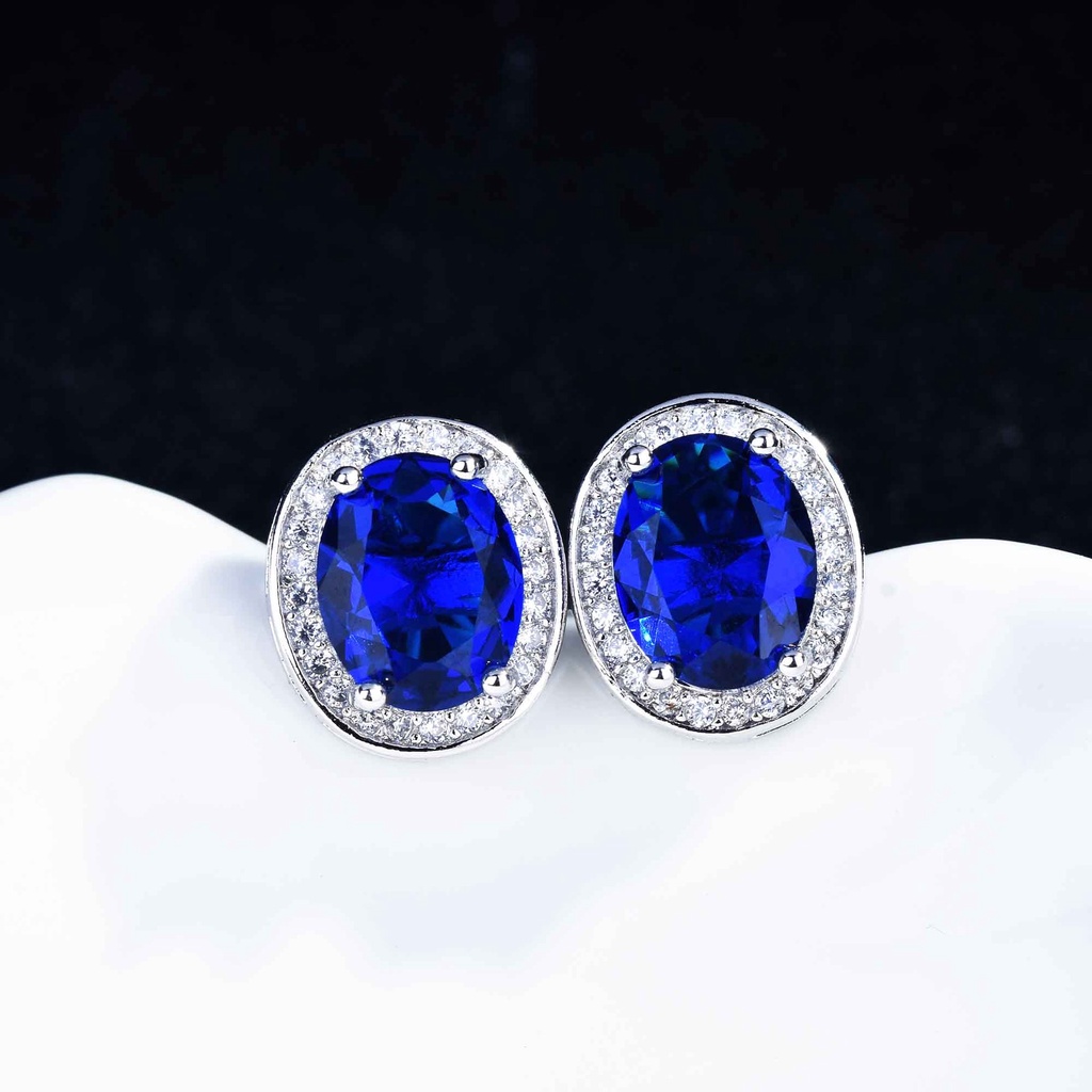 Goldkingdom Aksesoris Perhiasan Fashion Ready Stock Eropa Dan Amerika Temperamen Fashion Oval Zirkon Anting Perempuan Berlapis Emas Perhiasan Pesta Minimalis