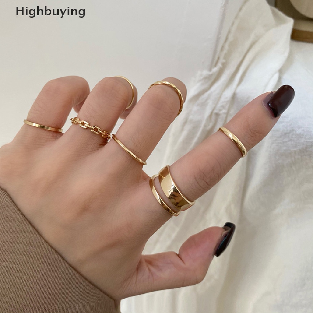 Hbid 7 Pcs Fashion Perhiasan Cincin Set Hot Jual Logam Berongga Putaran Pembukaan Wanita Jari Cincin Untuk Gadis Lady Pesta Pernikahan Hadiah Glory