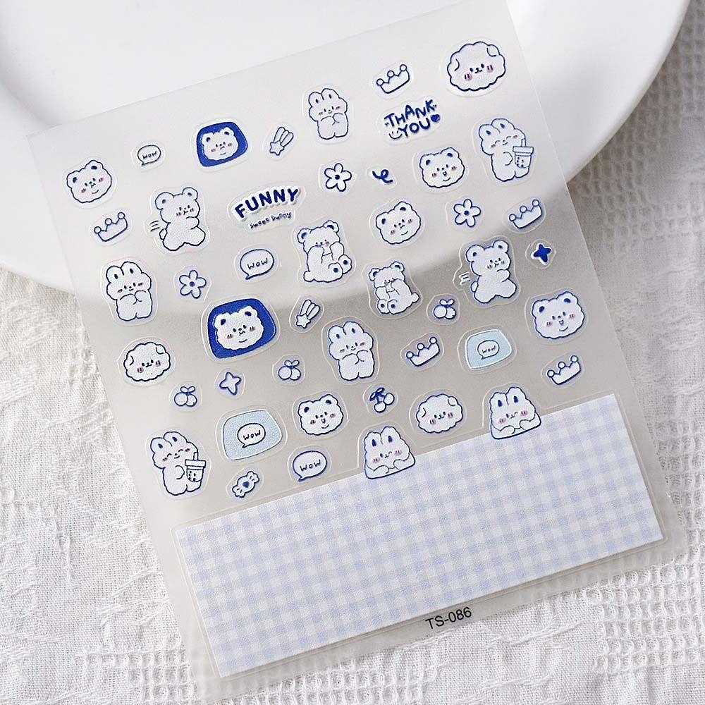Mxbeauty Kartun Stiker Kuku Lucu Perekat Diri Kelinci Klein Biru Kucing Anjing Beruang Stiker Kuku Nail Art Dekorasi