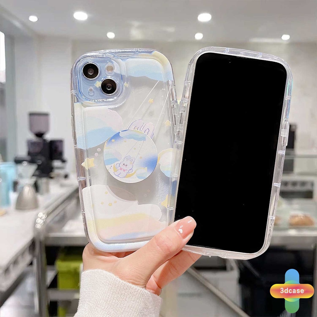 Compatible For Case IPhone 11 12 13 14 PRO MAX 6 7 6S 8 14 Plus X XR XS MAX 11 12 13 Se 2020 6SPlus 7Plus 6Plus 8Plus 14Plus XSMAX Ins Nebula Rabbit Soap Soft Airbag Cover With Stand