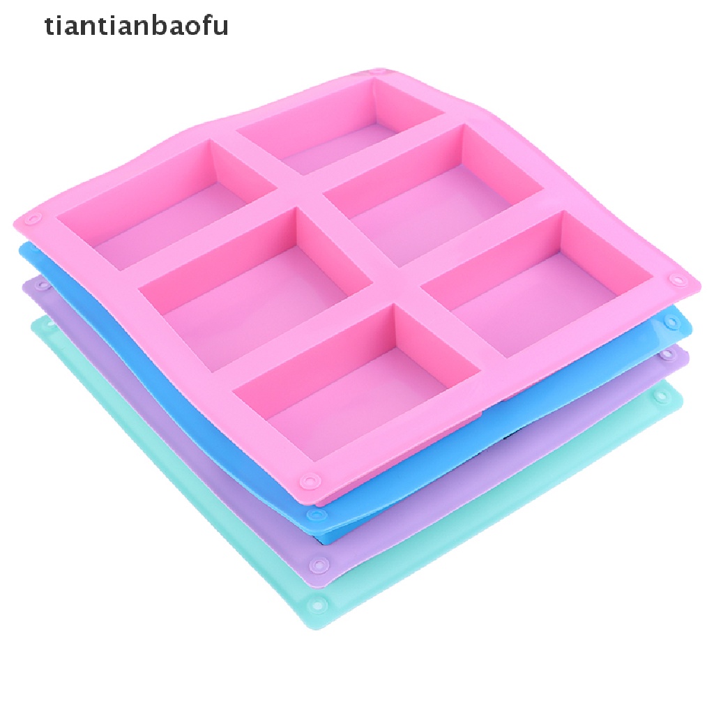 [tiantianbaofu] 6 Cavity Square Plain Soaps Mold Persegi Panjang Buatan Tangan DIY Bentuk Sabun Tray Cetakan Butik