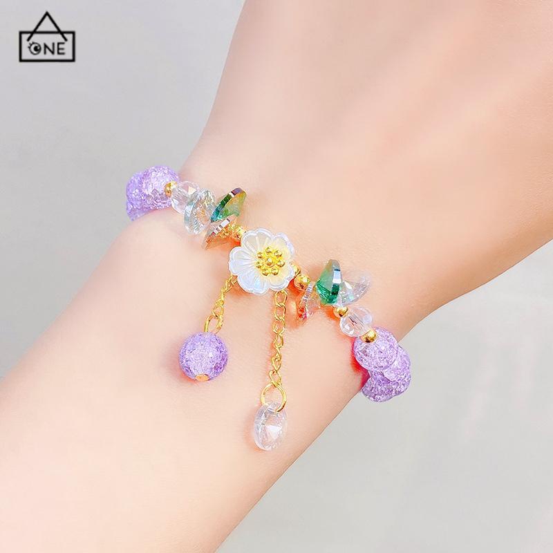 COD❤️Gelang Manik-Manik Kristal Desain Bunga Gaya Korea Untuk Wanita-A.one