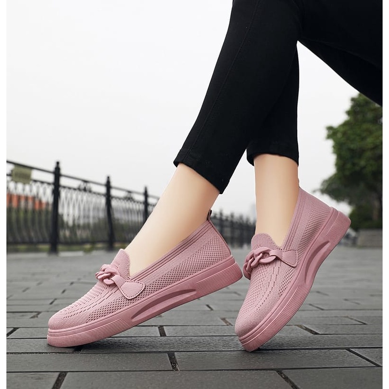 GROSIRTAS LV0241 Sepatu Slip On Wanita Rajut Tanpa Tali Flat Shoes Wanita Import Moif Rantai Kekinian