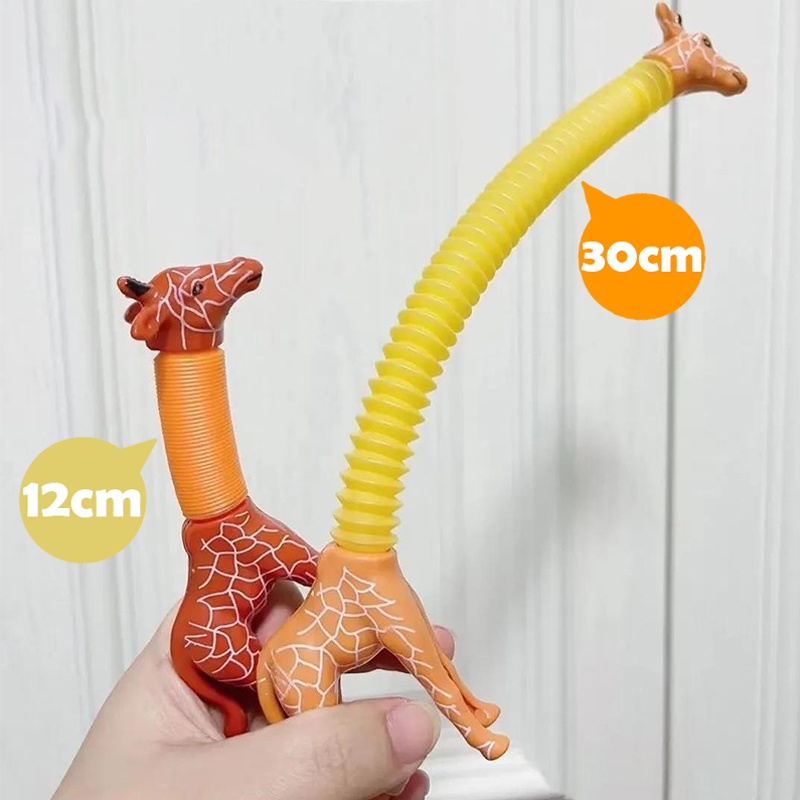 Retractable Giraffe Pop Tabung Kartun Hewan Peregangan Musim Semi Tabung Mainan Stress Relieve Toys Dewasa Anak Squeeze Fidget Toy