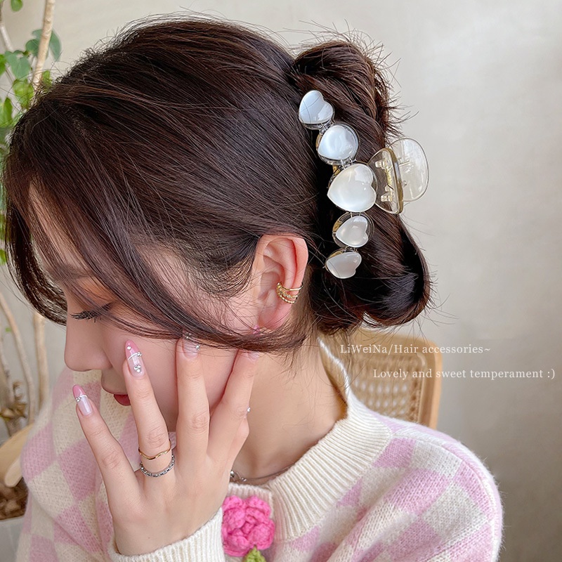 Opal Imitasi Desain Love Akrilik Grabber Hairclip Hair Decor