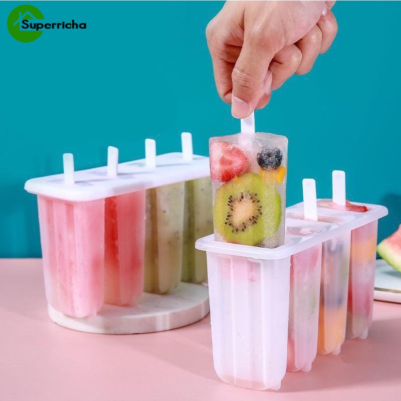 Hot Sale/1PC Cetakan Es Loli/Cetakan Es Krim Frozen Plastik 4sel/Popsicle Maker/Lolly Mould Tray/Alat Masak Dessert DIY Homemade