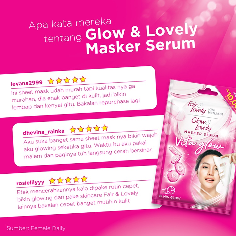 Glow &amp; Lovely Multivitamin Serum Sheet Mask Masker Pencerah Wajah Sheet Mask Glowing 20G