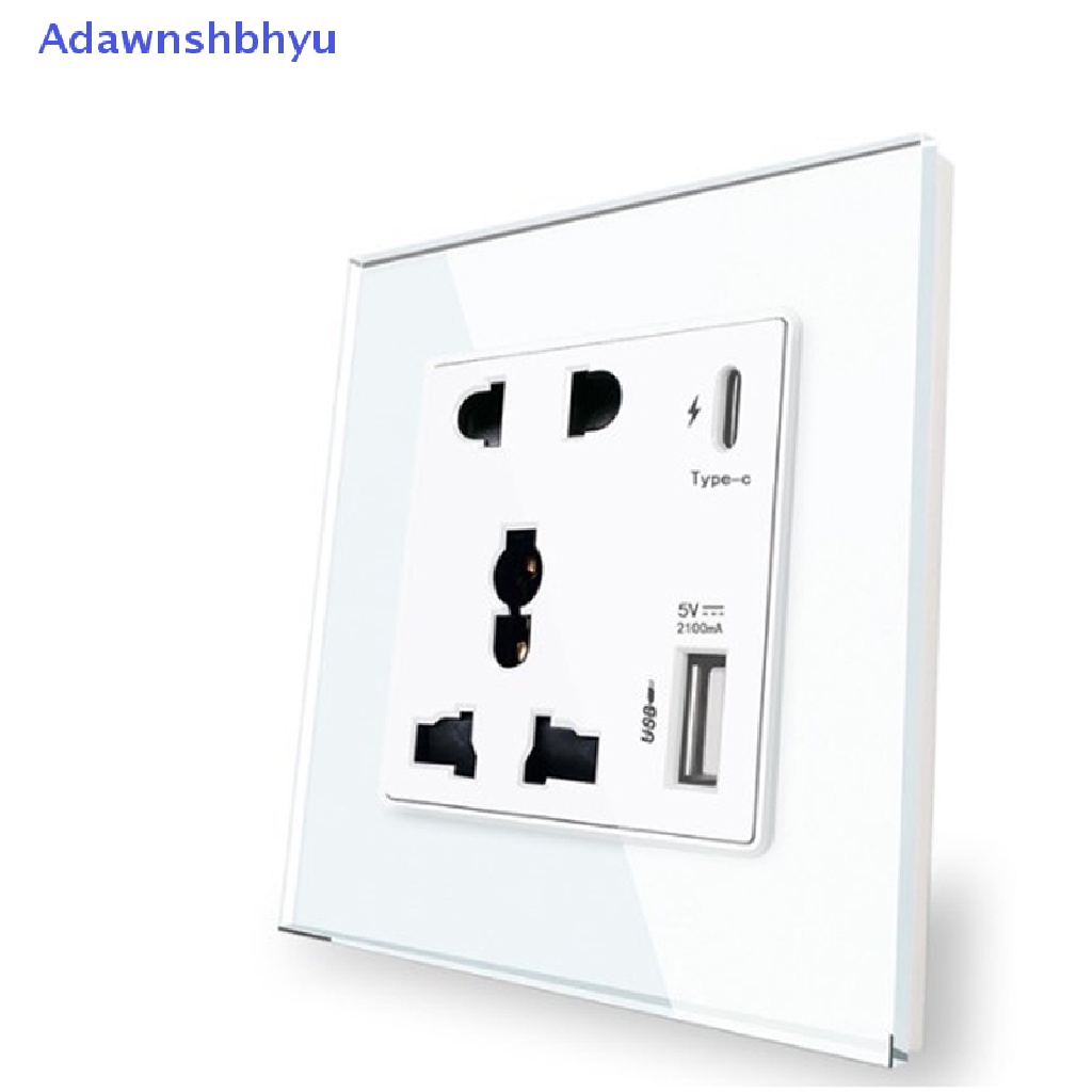 Adhyu Power 2100MA Stop Kontak USB Panel Kaca Kristal 13A UK Wall Type C Interface Socket ID