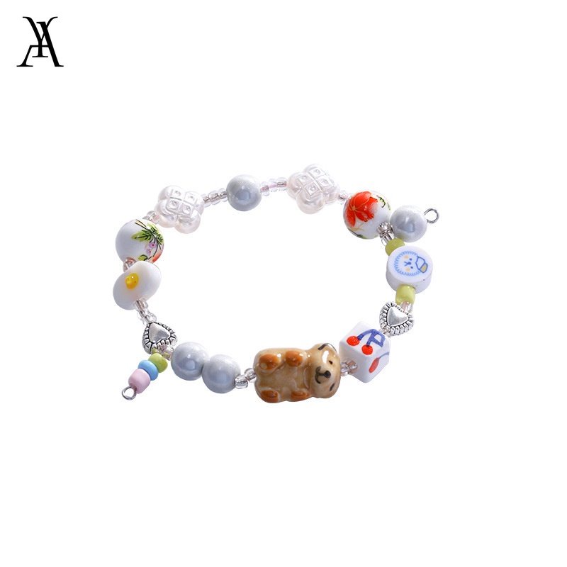 AY(CN) Gelang Tangan Beruang Resin Kartun Lucu Gelang Rantai Silver Untuk Aksesoris Perhiasan Wanita