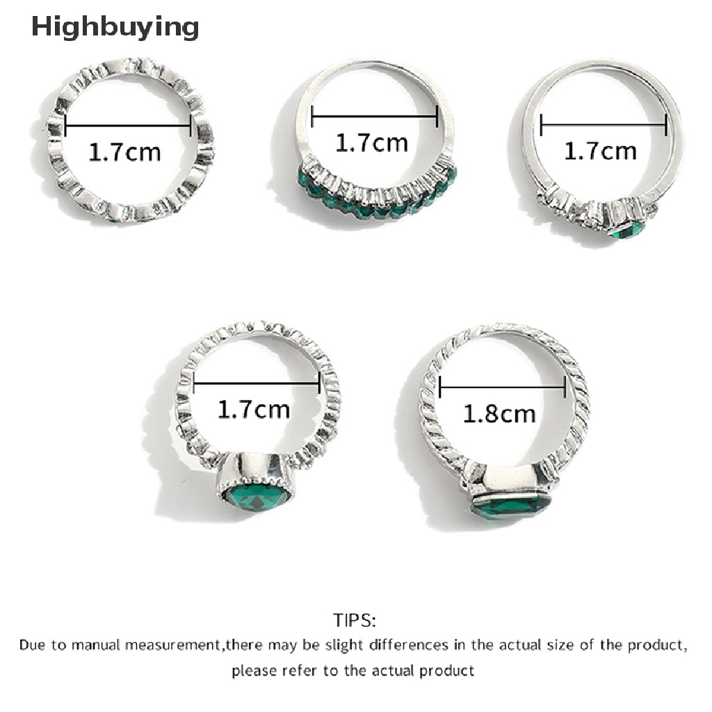 Hbid 5 Pcs Hijau Kristal Cincin Set Untuk Wanita Geometris Hias Berlian Vintage Rings Set Geometris Lady Perhiasan Hadiah Glory