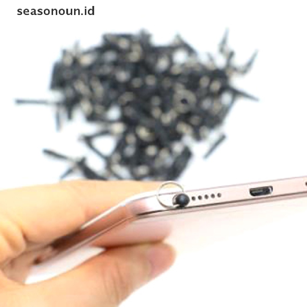 Seasonoun 50pc Steker Headphone Telepon Hitam Universal 3.5mm Dengan Cincin Lubang.