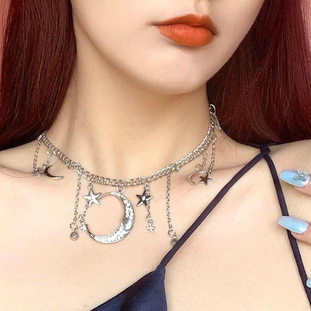 Mxbeauty Wanita Kalung Trendi Pesona Manis Klavikula Rantai Gadis Hadiah Bulan Liontin Choker Bintang Rumbai Sweater Chain