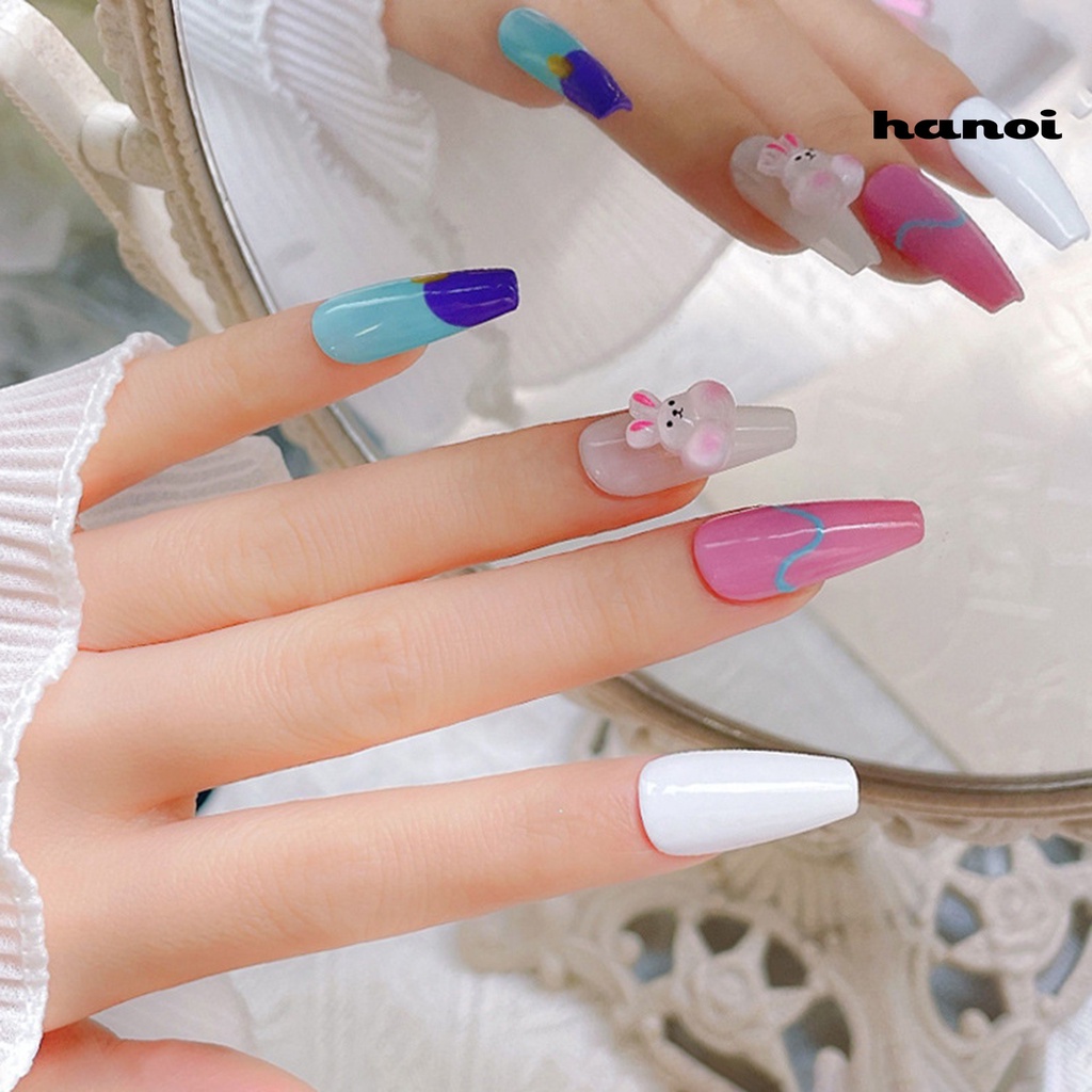 Hi 10Pcs Dekorasi Kuku Hewan Dengan Warna Gradasi Blush Resin Tiga Dimensi Belakang Datar Kartun Bunny Bear Nail Art Decors Untuk Salon Kuku