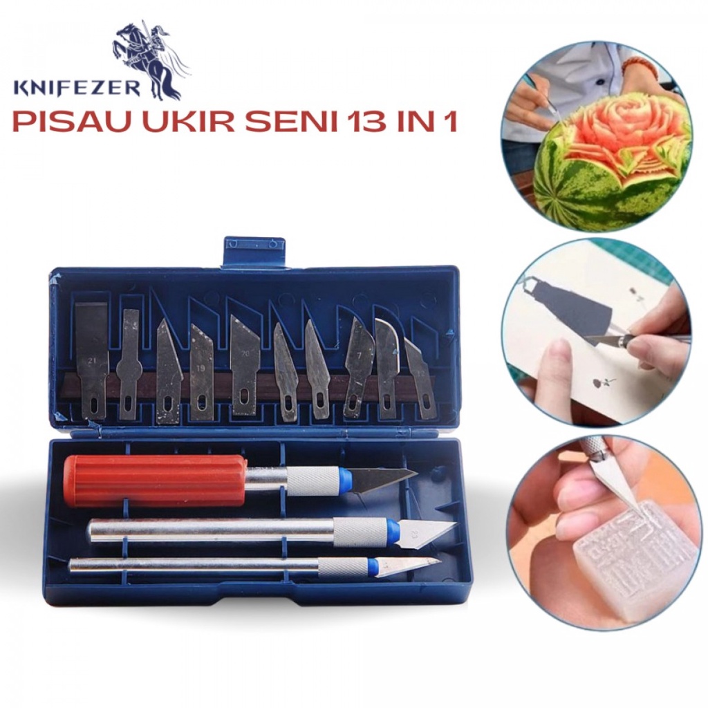 KNIFEZER Set Pisau Ukir Seni 13 in 1 Crafting Knife 3 Handle