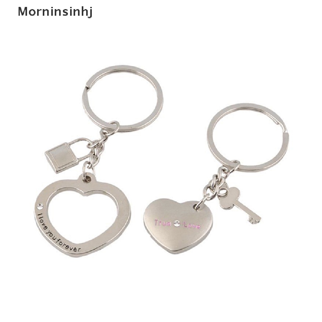 Mornin 1pasang Awesome Love Heart Lock Gantungan Kunci Ring Keyring Keyfob Lover Couples Gift id