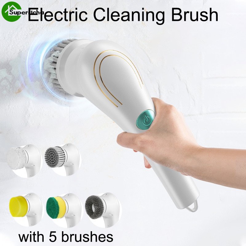 Hot Sale/Lima Sikat Sikat Pembersih Elektrik 5-in-1 Multi-Fungsional USB Charging Alat Cuci Kamar Mandi Aksesoris Bersih Dapur Mudah Cuci Piring