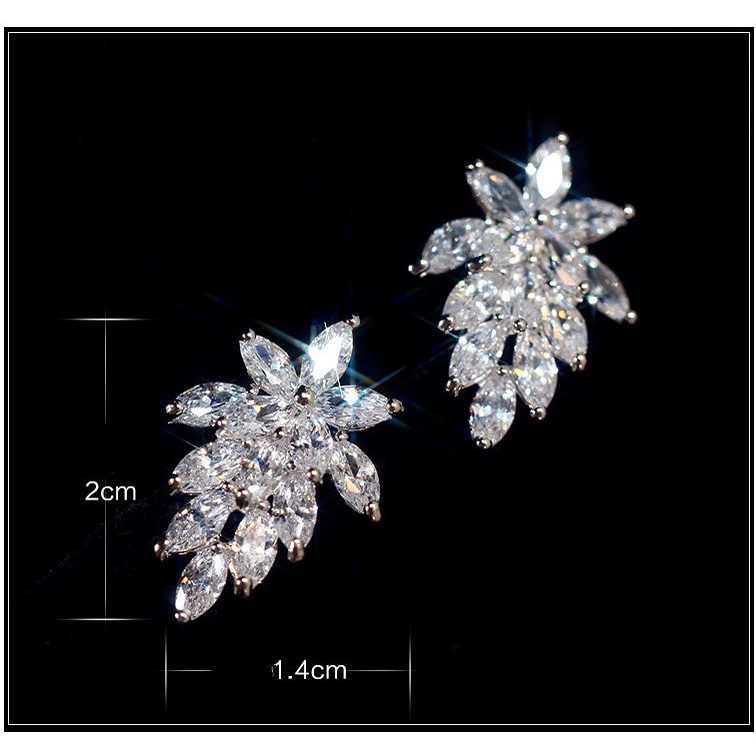 Goldkingdom Fashion Perhiasan Aksesoris Ready Stock Baru Super Berkilau Zirkon Berlian Briliant Kristal Anting Pejantan Eropa Dan Amerika Kreatif Daun Anting-Anting Wanita