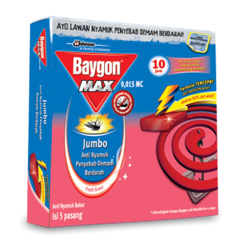 BAYGON Max Anti Nyamuk Bakar isi 5 Pasang Baygon Coil Jumbo Max Merah 10Hr 150g OBAT NYAMUK BAKAR BAYGON MAX DBD