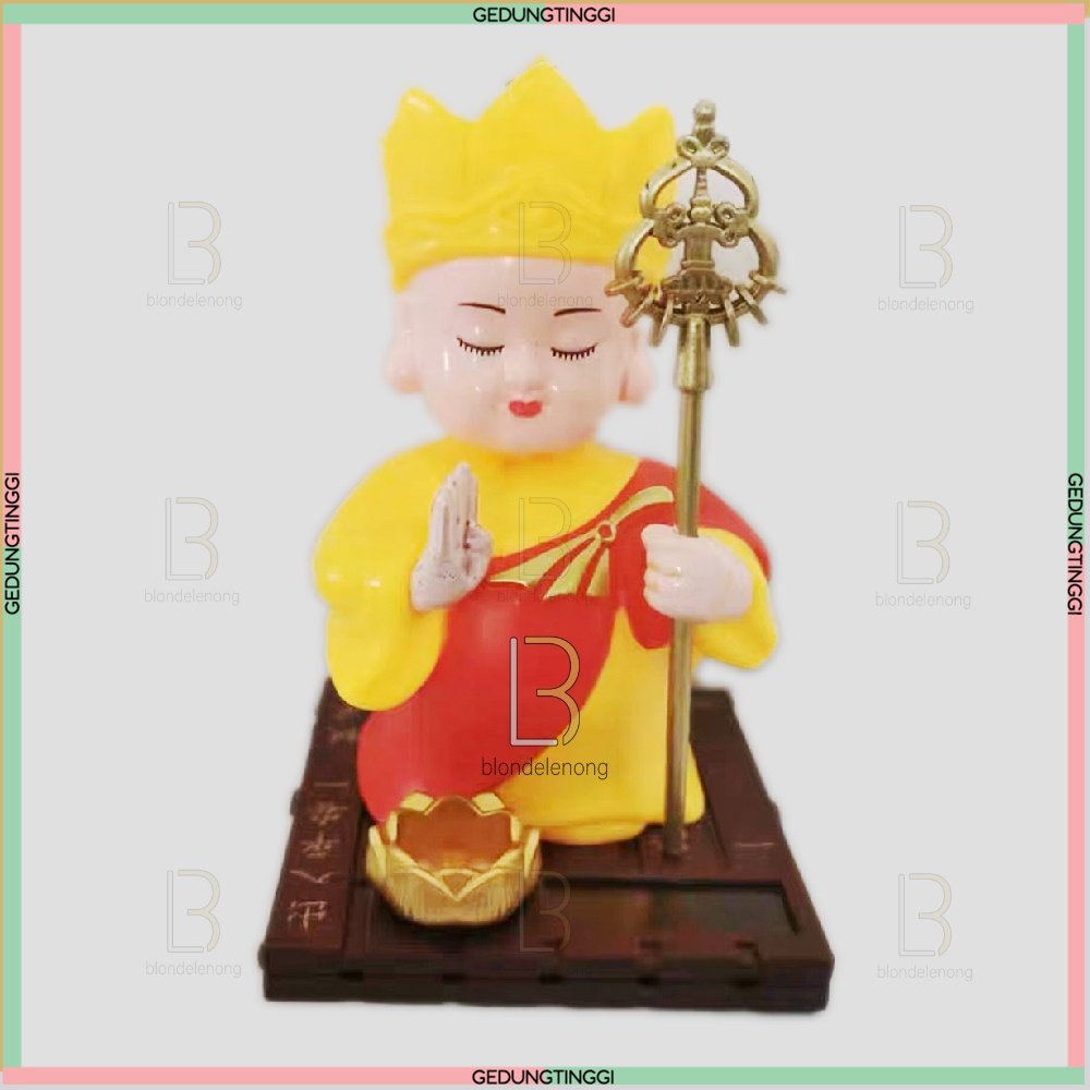 Pajangan Patung Hiasan Biksu Dewa Tongkat Sun Go Kong Wukong Sungokong Julaihut Maitreya Milefo Gelang Tasbih Kalung Necklace Buddha Budha Amitabha Statue Figure Fortune Rejeki Rezeki Feng Shui Keberuntungan Goyang Dashboard Mobil Solar Baterai Kecil Mini