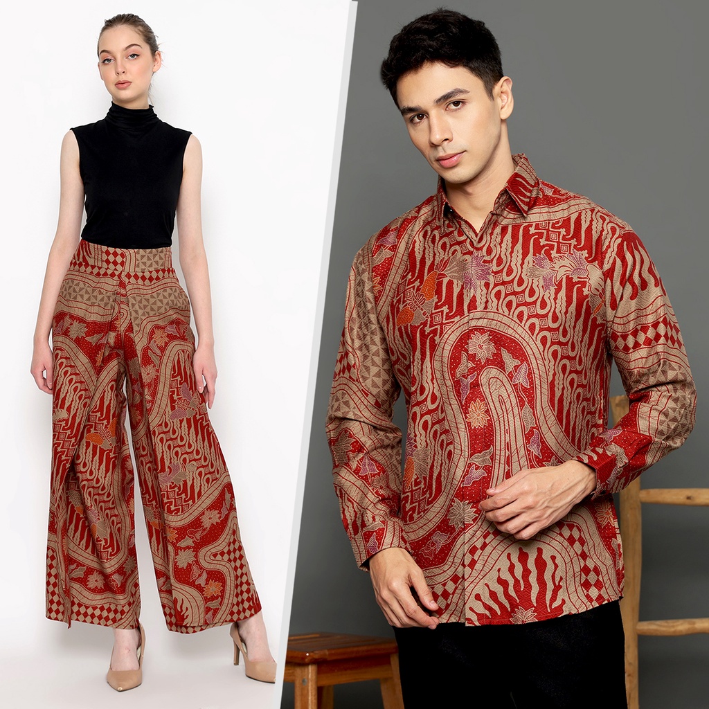 BAJU BATIK COUPLE Kemeja Celana Kulot Batik Pria Lengan Panjang Slimfit Premium Parang Kupu Merah 723254 Cap 72 - Baju Kemeja Atasan Pakaian Batik Couple Cople Pria Cowok Laki Laki Remaja Keluarga Lengan Panjang Modern Slimfit Premium Kekinian