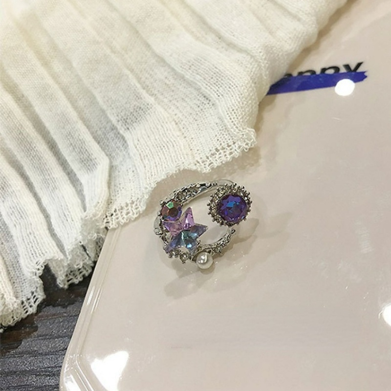 Cincin Planet Bintang Biru Elegan Untuk Wanita Gadis Berlian Imitasi Kristal Terbuka Dapat Disesuaikan Jari Cincin Pertunangan Pernikahan Perhiasan Hadiah