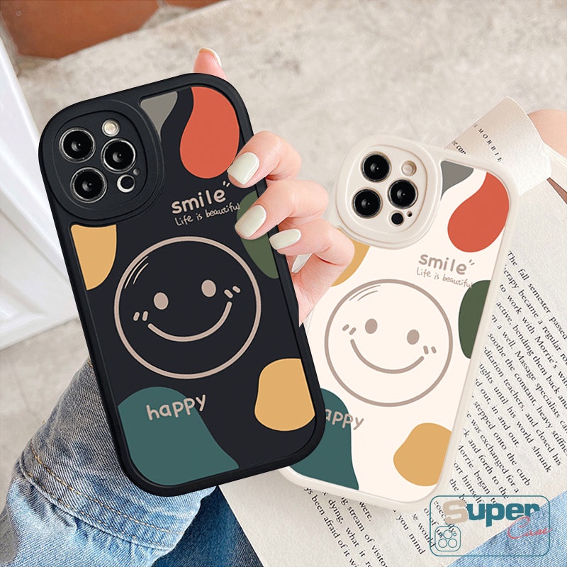 REDMI Trendy Simple Lucu Happly Smile Case Redmi9 10 10C 10A 9A 9C 9T Note 10 11 10s 11s 10Pro 9 8 9Pro 9s 8Pro 11Pro+POCO X3 NFC Pro M3 Mi 12 11 Lite 11T Kartun Pasangan Soft TPU Sarung