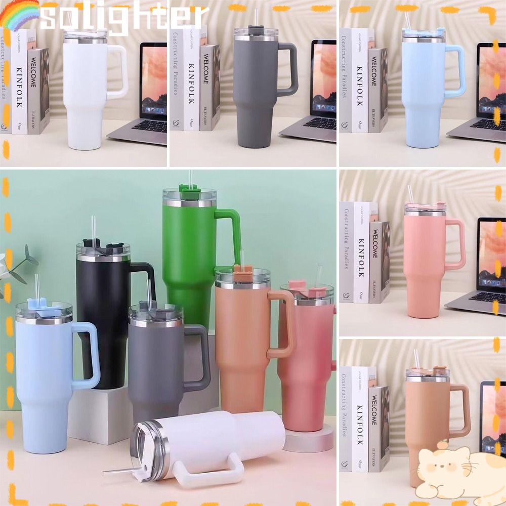 Solighter Mug Tumbler Tahan Lama Dengan Tutup Sedotan Stainless Steel Termos Botol Air