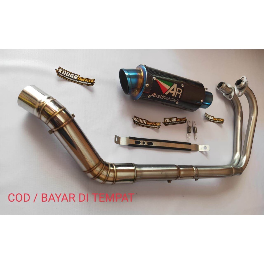 knalpot racing Austin biru karbon suara garang motor ninja 250 mono, ninja 250 karbu, ninja 250 fi, 