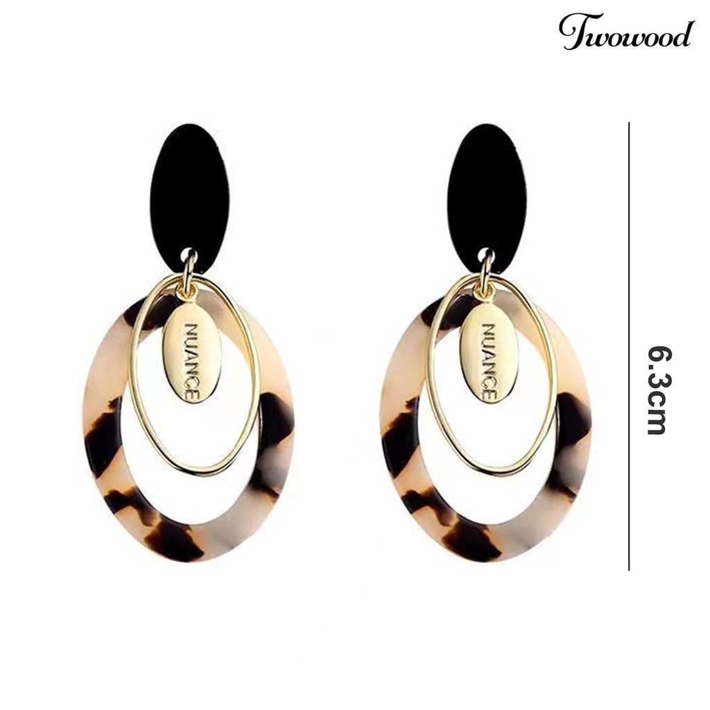 Twowood 1pasang Anting Pejantan Berlebihan Multi-Layer Berongga Besar Retro Leopard Wanita Drop Earrings Fashion Perhiasan