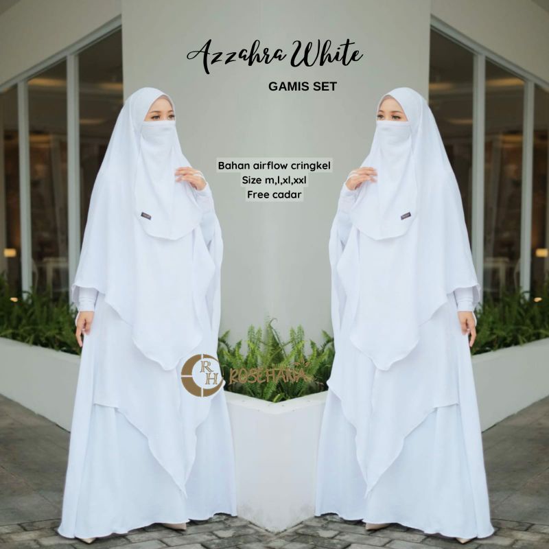 Gamis Putih Umroh Haji Terbaru Premium Bahan Crinkle Az Zahra Syari