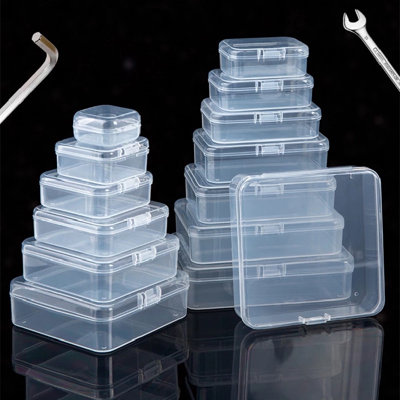 1/6pcs Kotak Ornamen Perhiasan Transparan Persegi Panjang Multi-Ukuran Snap-On Packing Case Storage Box Organizer