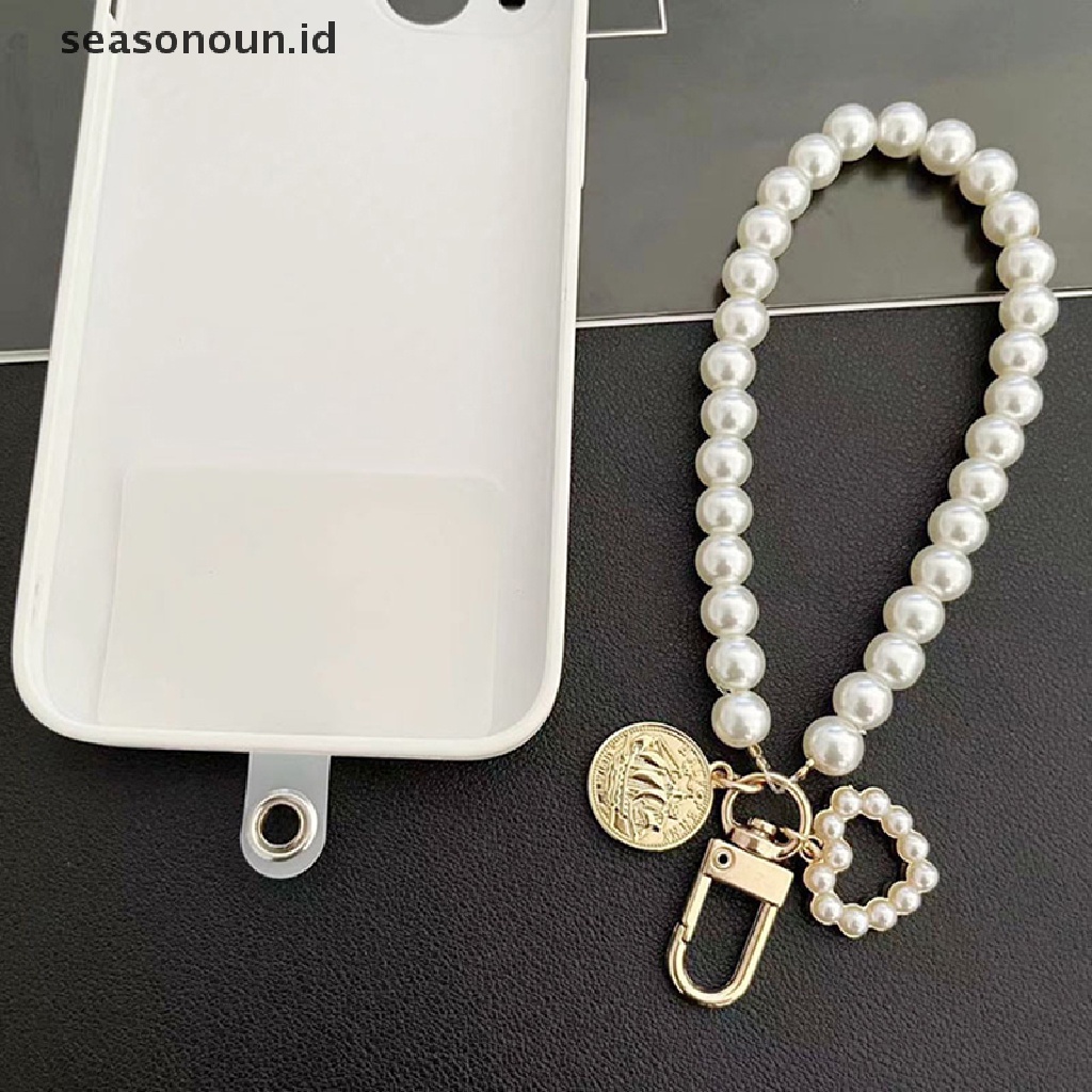 Seasonoun Pendek Mutiara Lanyard Mode Berlian Imitasi Liontin Liontin Ponsel Lanyard Tenun Tangan Pergelangan Tangan Tali Belakang Csae Anti-Hilang Lanyard.