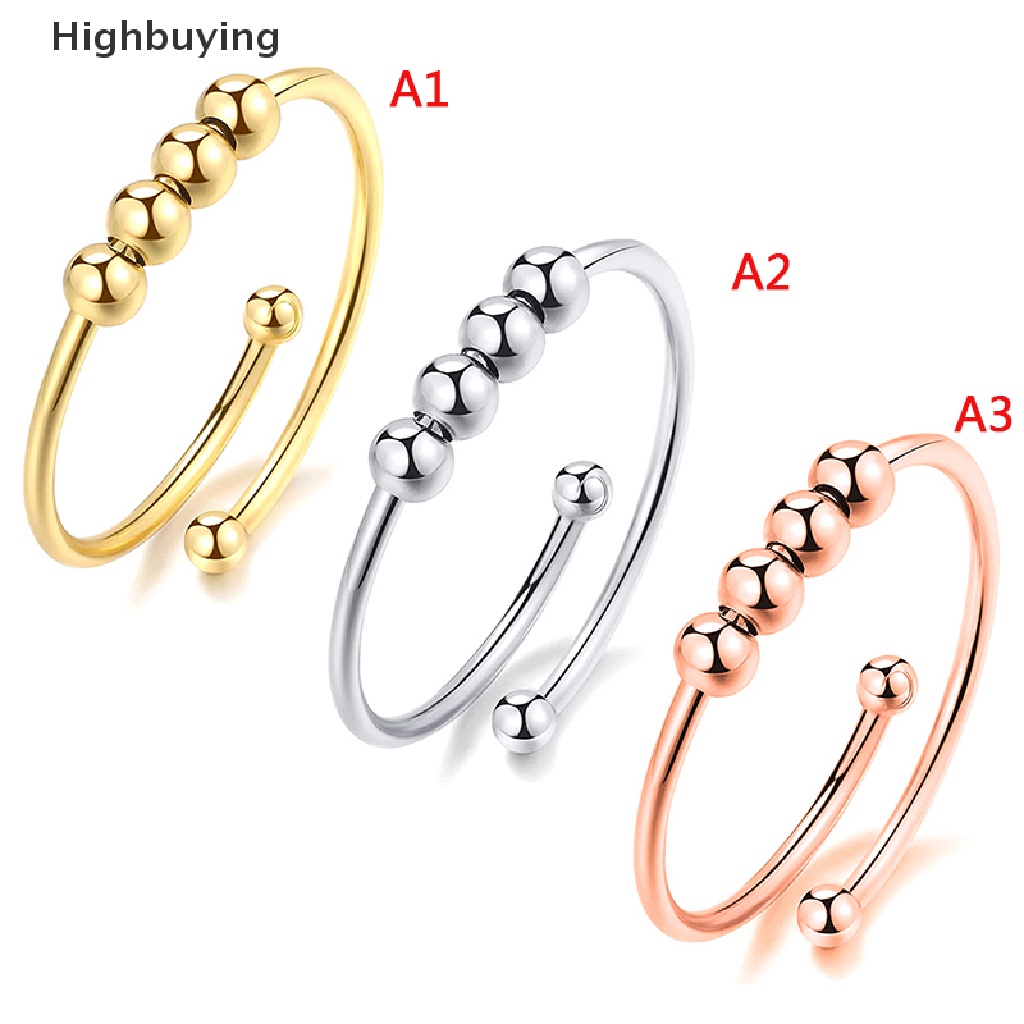 Hbid Stainless Steel Rotate Beads Anxiety Rings Adjustable Stress Relief Fidget Rings Untuk Wanita Pria Fashion Perhiasan Hadiah Glory