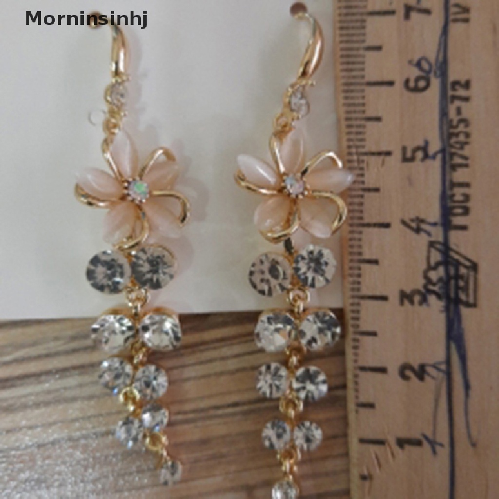 Mornin Anting Bunga Opal Akrilik Berlian Imitasi Rumbai Stud Earrings Elegan 1pasang id