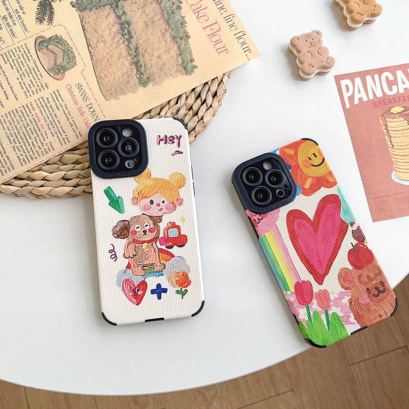 New Oil painting Love Girl Soft Case HP iP iPhone 11 12 13 14 Pro Max 7 8 + Plus SE 2020 X XR SE 2020 XS Max Red FTD Stripe Casing Apple