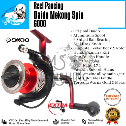 Reel Pancing Daido Mekong 6000 Max 15kg (6 Seal Bearing) Double Handle Murah - Engkus Fishing