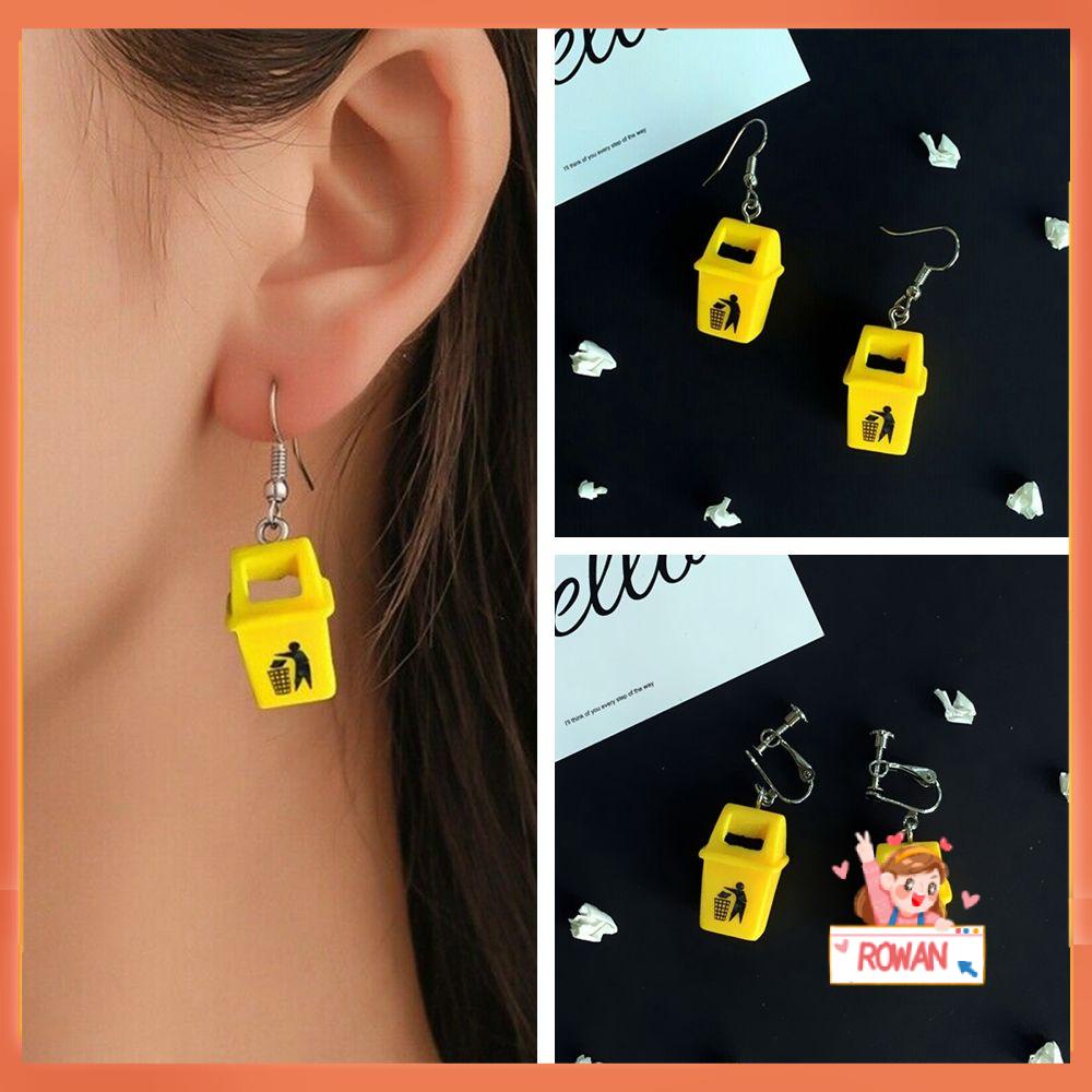 R-flower 1pasang Tempat Sampah Anting Fashion Handmade Klip Telinga Kreatif Ear Stud Lucu Menjuntai