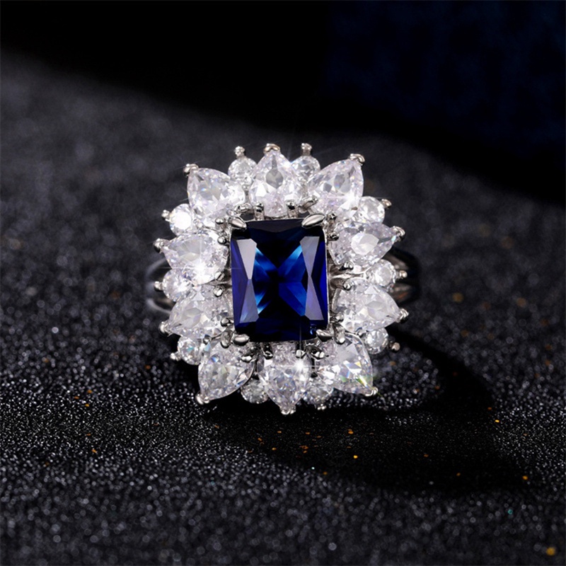 Cincin Zirkonia Kubik Biru Yang Indah Pesta Ulang Tahun Pernikahan Mewah Aksesoris Fashion Untuk Wanita Perhiasan Berkualitas Tinggi