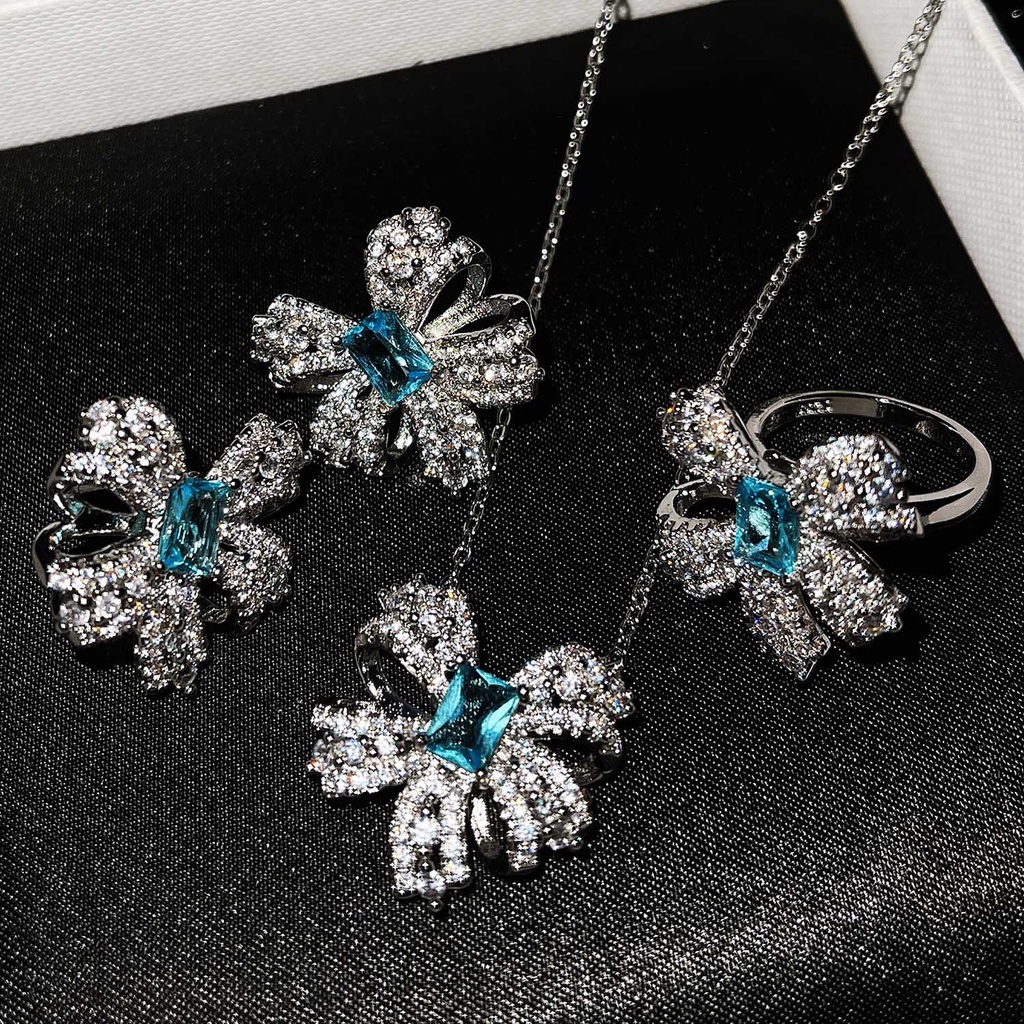 Goldkingdom Aksesoris Perhiasan Fashion Ready Stock Merekomendasi Haute Couture Jewelry Butterfly Set Imitasi Natural Topaz Busur Kalung Cincin Anting