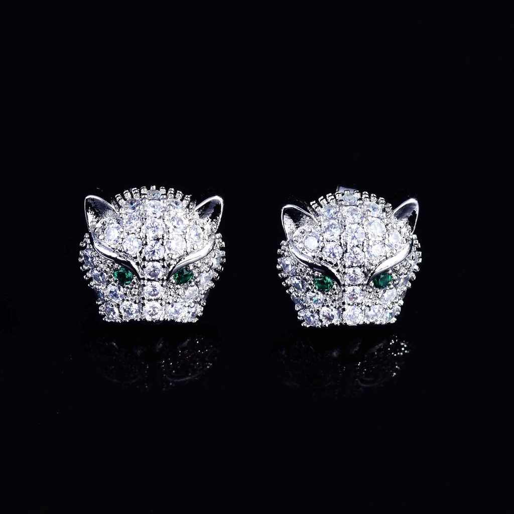 Goldkingdom Aksesoris Perhiasan Fashion Ready Stock Cahaya Mewah Merek Besar Gaya Yang Sama Kepala Leopard Bertatahkan Berlian Anting Hewan Berlian