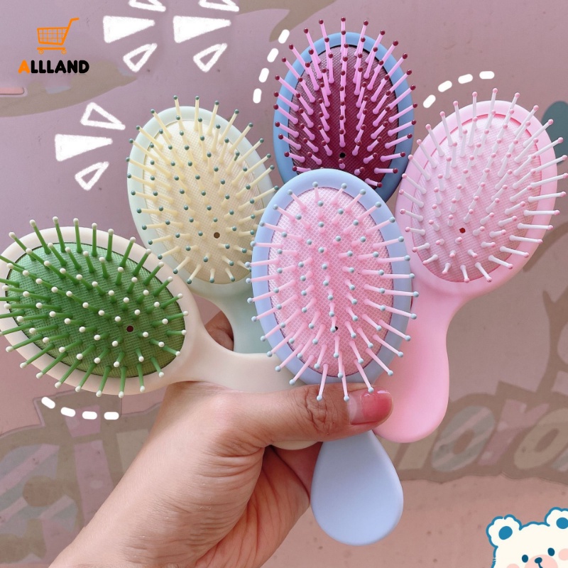 Sisir Pijat Cermin Saku Mini Lucu Portabel/Sisir Sikat Rambut Pijat Makeup Lembut Kartun Dengan Cermin Sisir Lipat Cewek