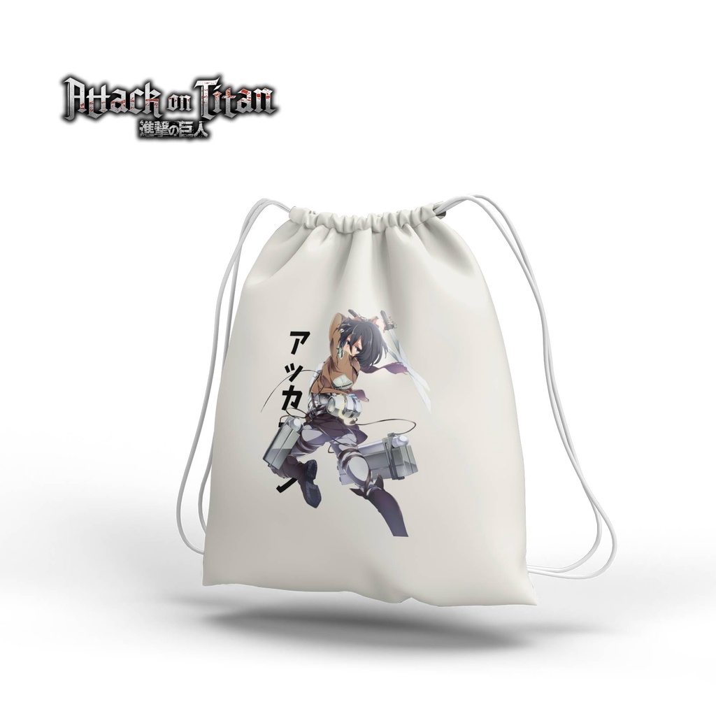 Stringbag Tas serut ANIME attack on titan eren yeager mikasa ackerman levi ackerman tas serut canvas