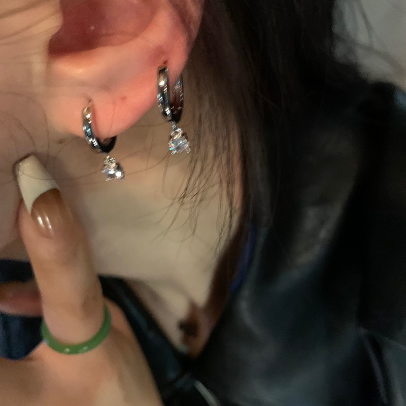 Roselife Korea S925 Perak Bersinar Zirkon Liontin Anting Hoop Untuk Wanita Perempuan Trendi Hypoallergenic Kristal Lingkaran Anting-Anting Pakaian Sehari-Hari Telinga Perhiasan 1pasang