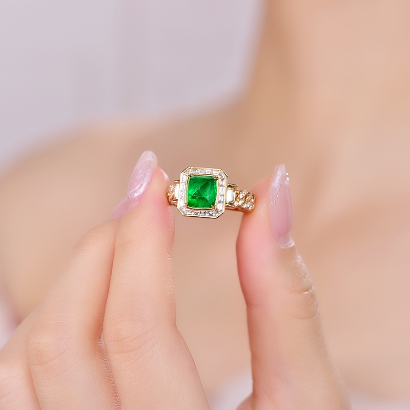 Goldkingdom Fashion Perhiasan Aksesoris Ready Stock Alami Kolombia Ditanam Gula Zamrud Menara Cincin Wanita Kreatif Kuba Gelang Desain Berwarna Berlian Hijau