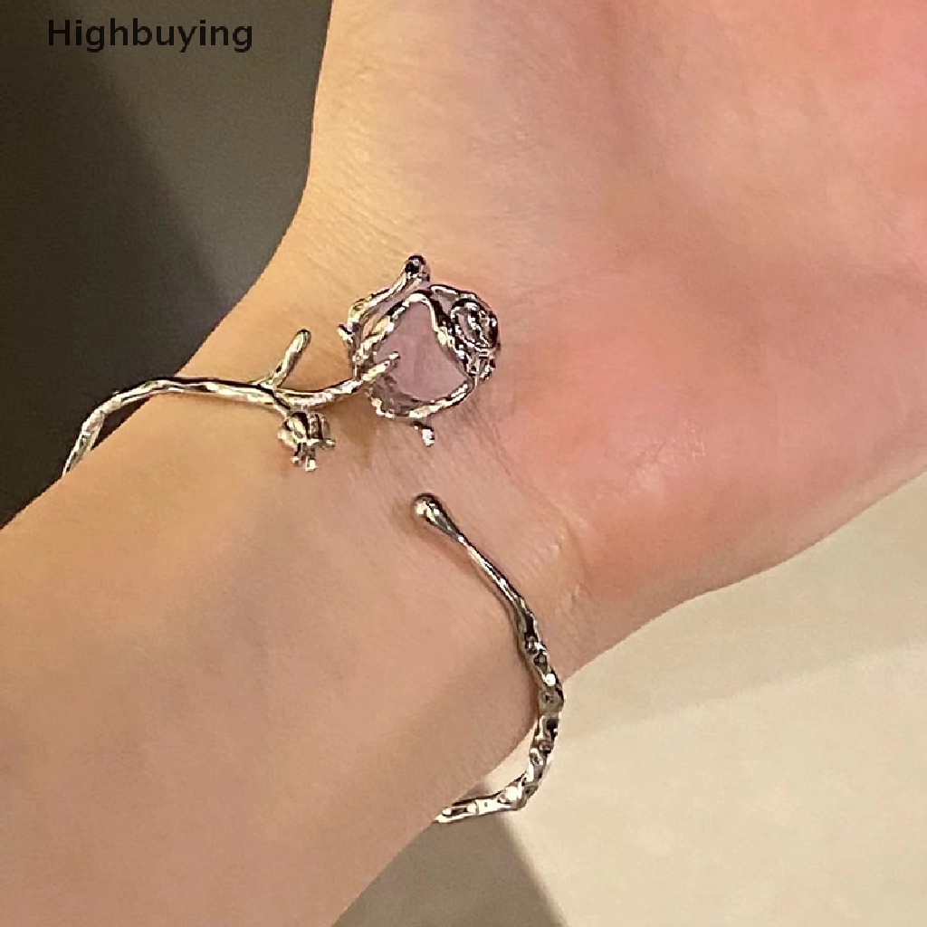 Hbid Tidak Teratur Ungu Rose Gelang Untuk Wanita Gadis Warna Perak Halus Perhiasan Hadiah Terbuka Bangle Gelang Adjustable Bangle Bunga Perhiasan Glory