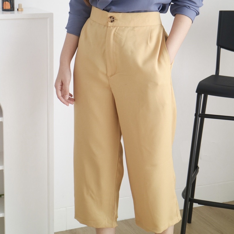 Milen Midi Culotte Pants Bahan Crinkle - Celana Kulot Wanita - Celana Highwaist