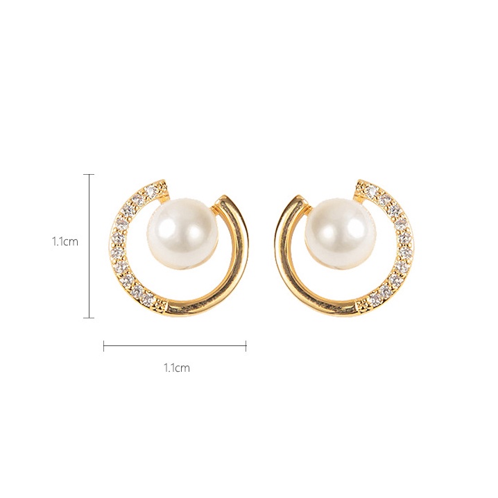 Anting Tusuk Fashion Mutiara Zirkon Mewah Earing Emas Untuk Perhiasan Aksesoris Wanita