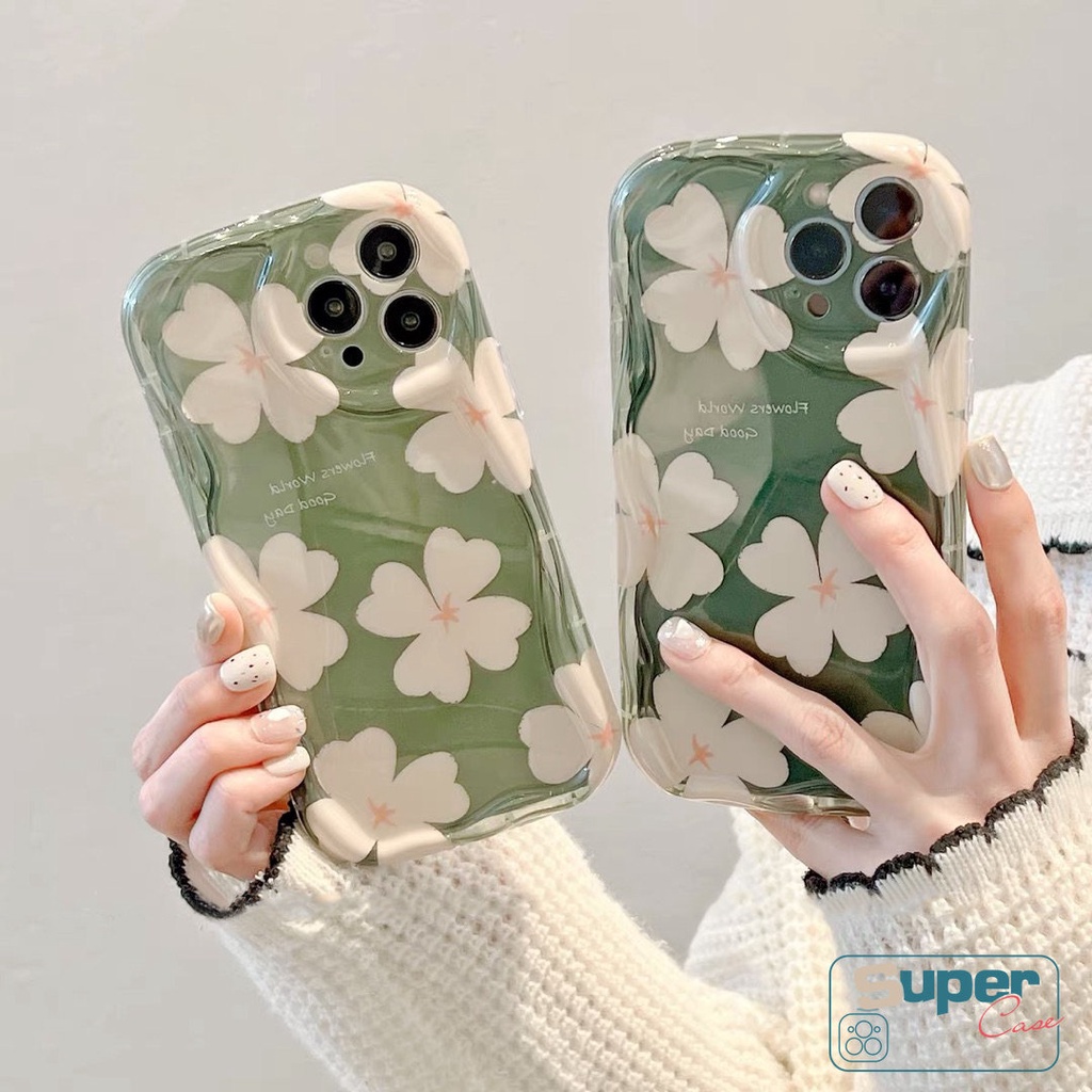 Floral 3D Wavy Curved Edge Fresh Case Kompatibel Untuk iPhone 7Plus 8Plus 11 14 12 13 Pro Max XR X 6s 6 7 8 Plus XS Max SE 2020bunga Musim Panas Lembut Tpu Shockproof Glossy Back Cover