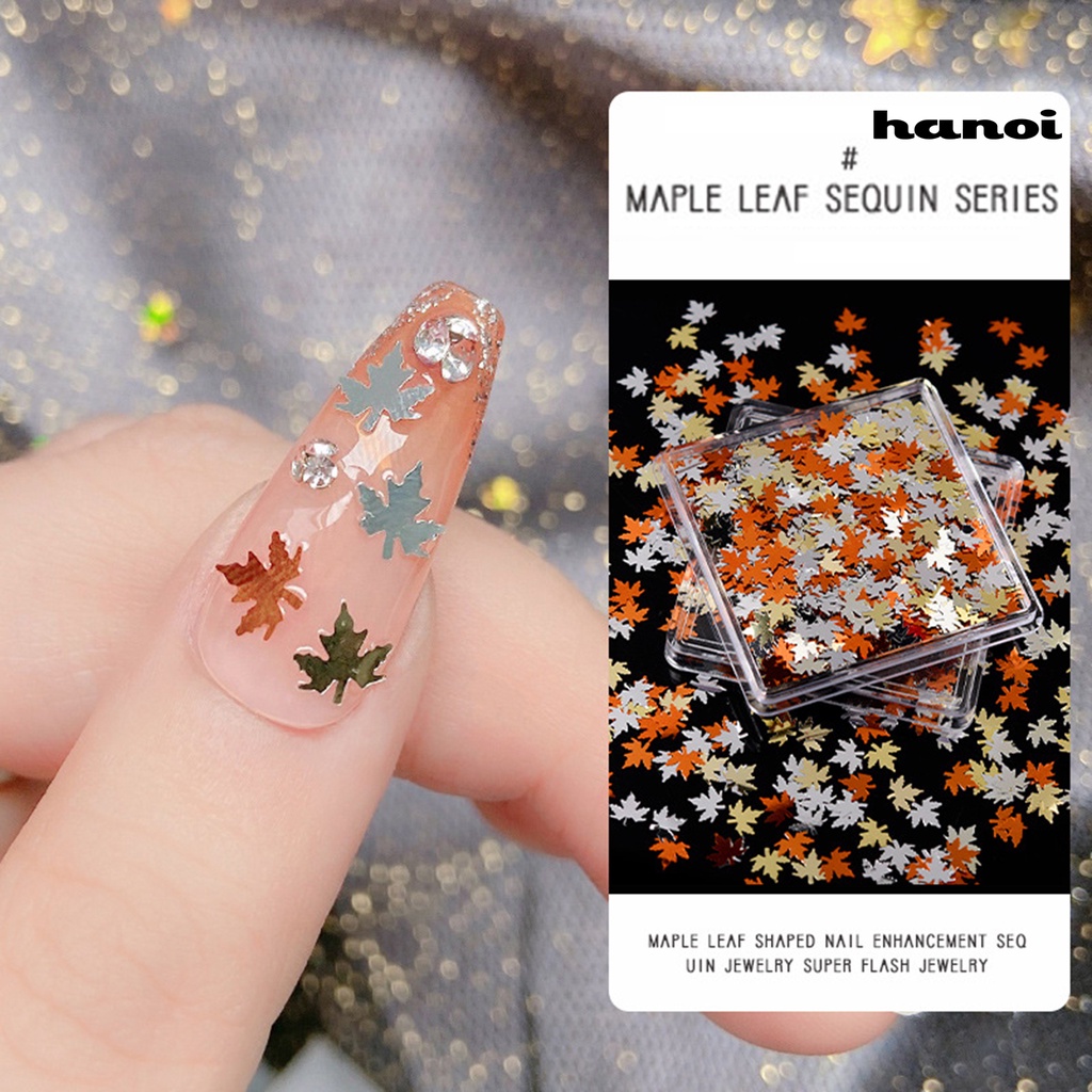 Hi 1kotak Paku Payet Super Tipis Mini Multi-Warna Aneka Halus DIY Nail Art Sparkling Maple Leaf Manicure Glitters Dekorasi Untuk Salon Kuku